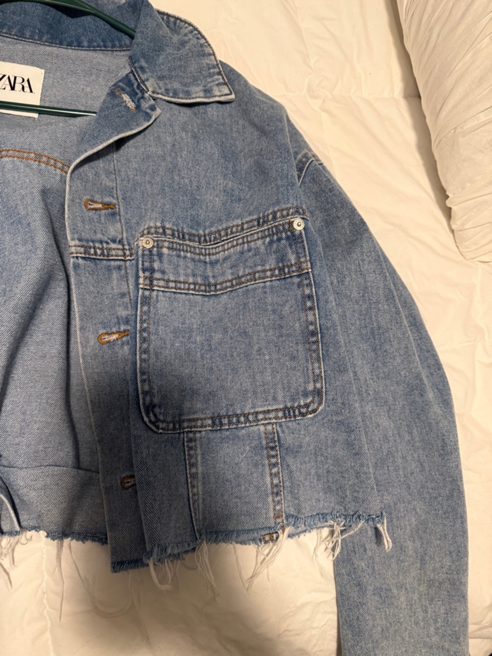 Zara Light Blue Cropped Frayed Denim Jacket - Picture 11 of 12